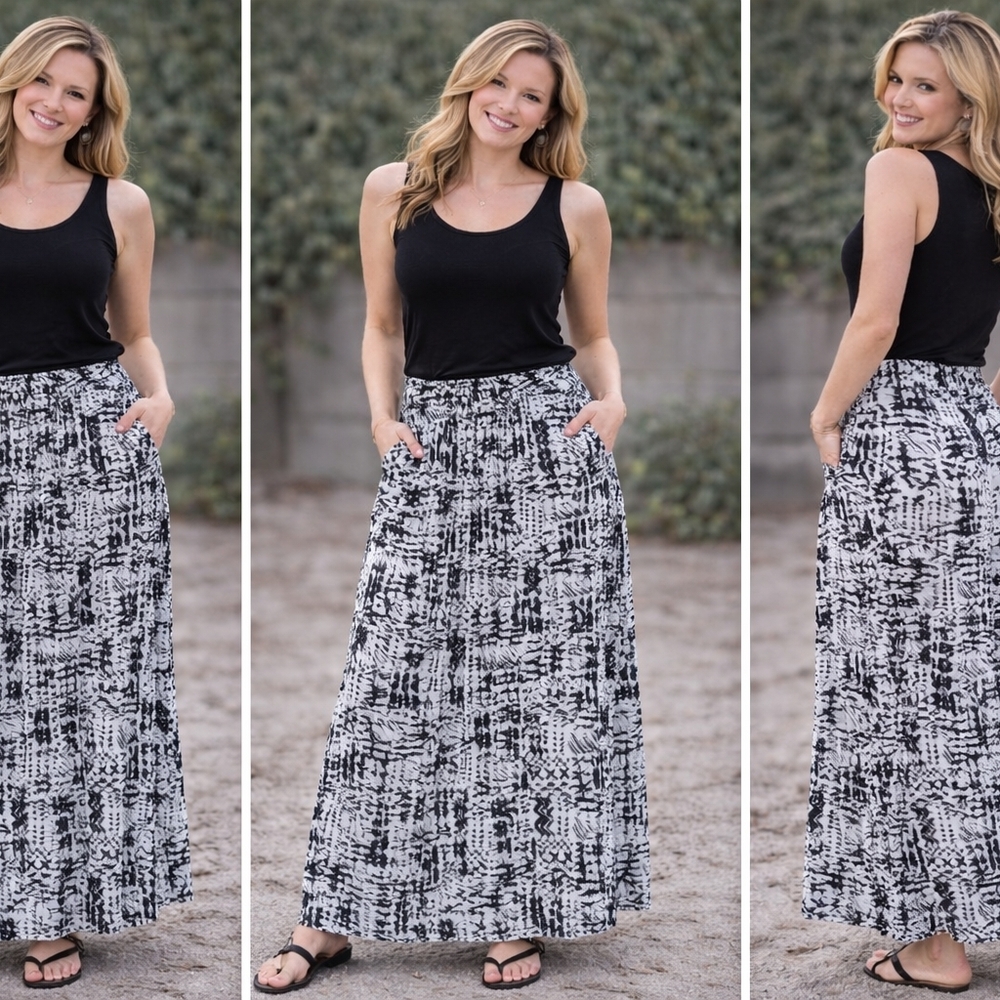 Billabong Black and White Patterned Skirt